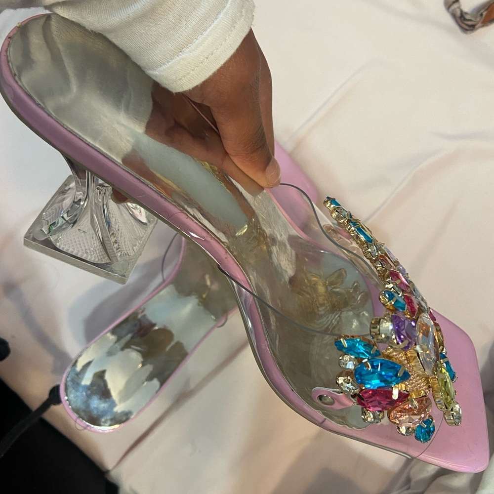 soft pink rhinestoned heels
